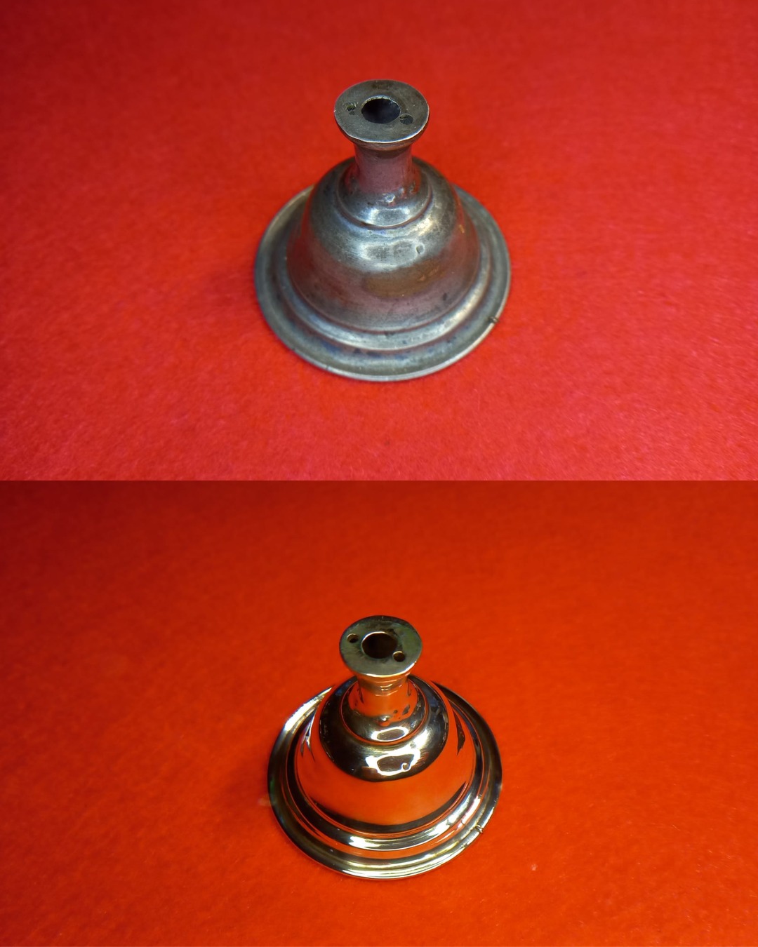 Brass bell restoration — before and after